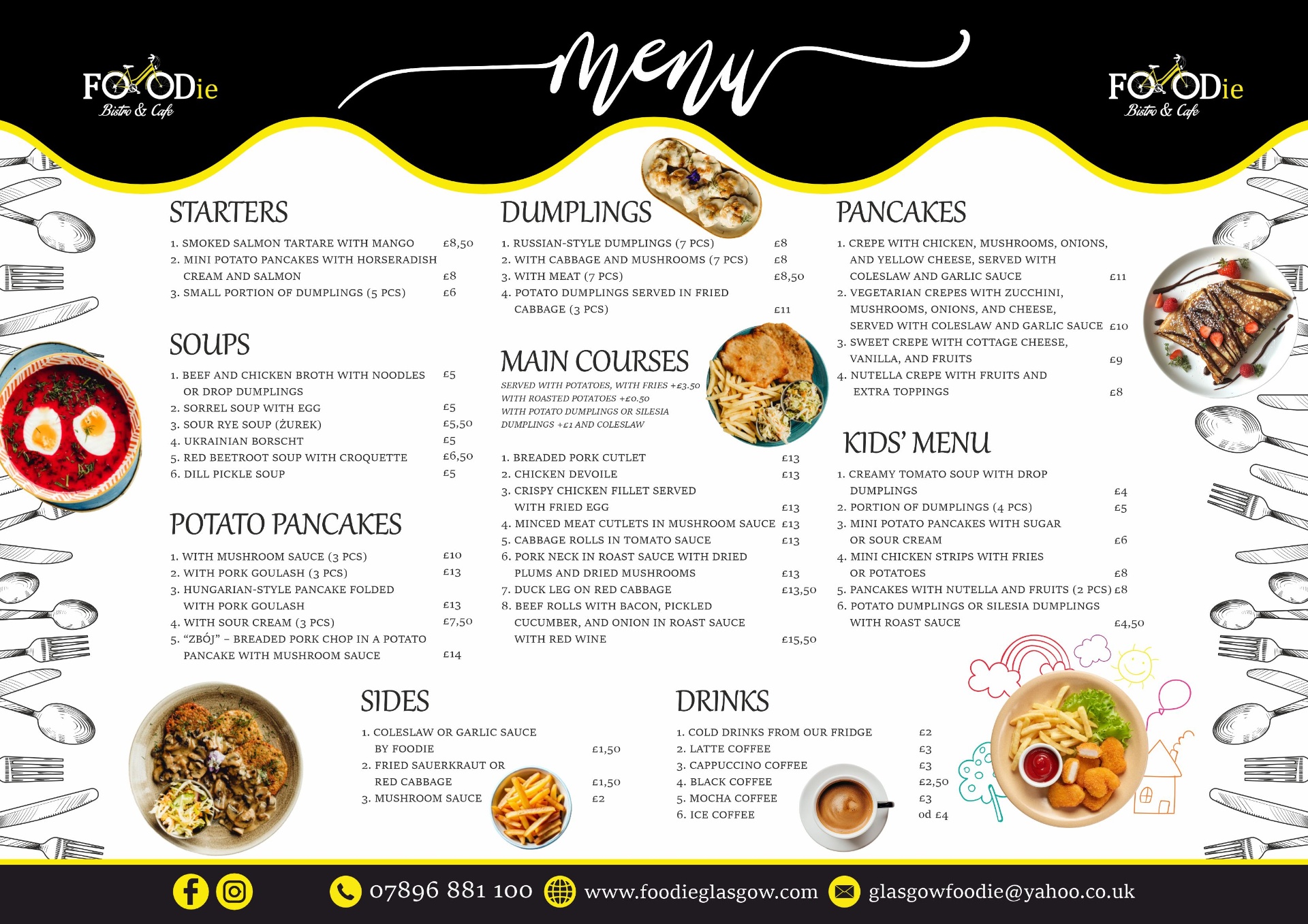 Foodie Bistro & Cafe - menu na stoły